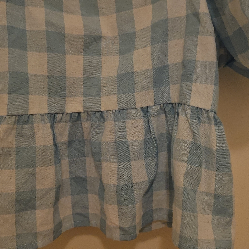 Vici Blue Checkered Puff Sleeve Top Small NWOT - Picture 2 of 6